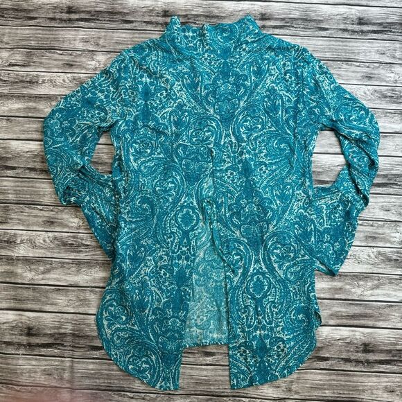 Women's Lucy Love Lace Up Casanova Blouse Tunic Teal Paisley L NWT - Picture 15 of 15